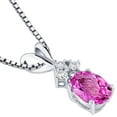 thumbnail image 2 of PEORA Solid 14K White Gold Created Pink Sapphire with Genuine Diamonds Pendant for Women, Dainty Solitaire, Oval Shape, 7x5mm, 1 Carat total, 2 of 5