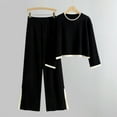 thumbnail image 2 of AINIYS Women's 2 Piece Fall Knit Sweater Set Long Sleeve Crewneck Tops Wide Leg Pants Sweatsuit Outfits Casual Clothing Black Free Size, 2 of 6