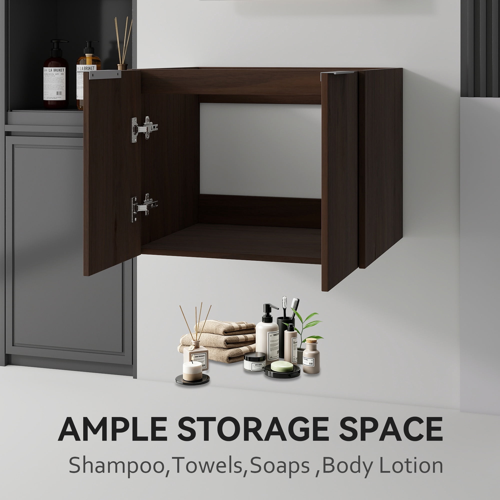 Leumius 24" Floating Bathroom Vanity Cabinet,Soft-Close Double Doors,Wall-Mounted,Cabinet Only,Brown