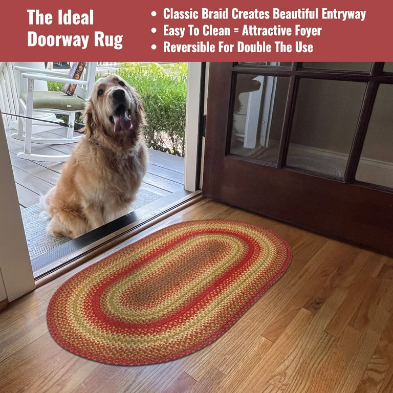 Homespice 20x30” Red Oval Braided Rug. Cider Barn Red Jute Oval Rug. Uses-  Entryway Rugs, Kitchen Rugs, Bathroom Rugs. Reversible, Rustic, Country,  Primitive, Farmhouse Decor Rug 