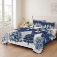 thumbnail image 2 of Quilts King Size Bedding Set, Navy Blue Christmas Lightweight Quilted Comforter, Xmas Trees Balls Snowflake Pine Cone Soft Reversible Bedspread Coverlet with Pillow Covers for All Season, 96" x 106", 2 of 9