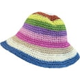 thumbnail image 3 of CoCopeaunts Straw Bucket Hat for Women Sun Shade Woven Wide Brim Fisherman Hat Foldable Floppy Rainbow Striped Crochet Bucket Cap, 3 of 8
