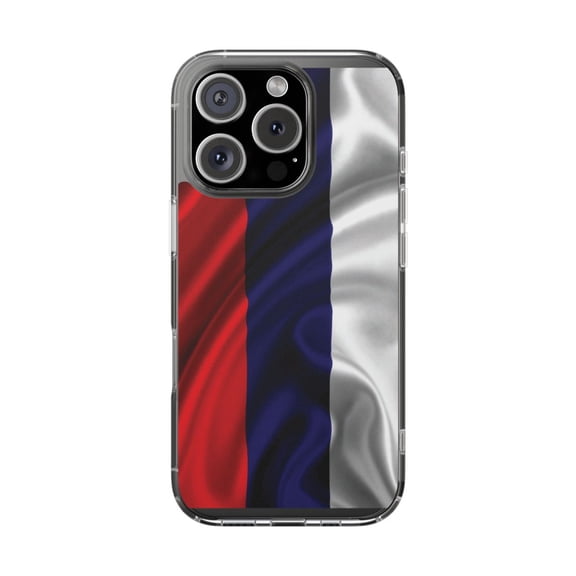 DistinctInk Clear Hybrid Case for Apple iPhone 16 Pro (6.3" Screen) - Show Your Love of Russia - Tempered Glass Back