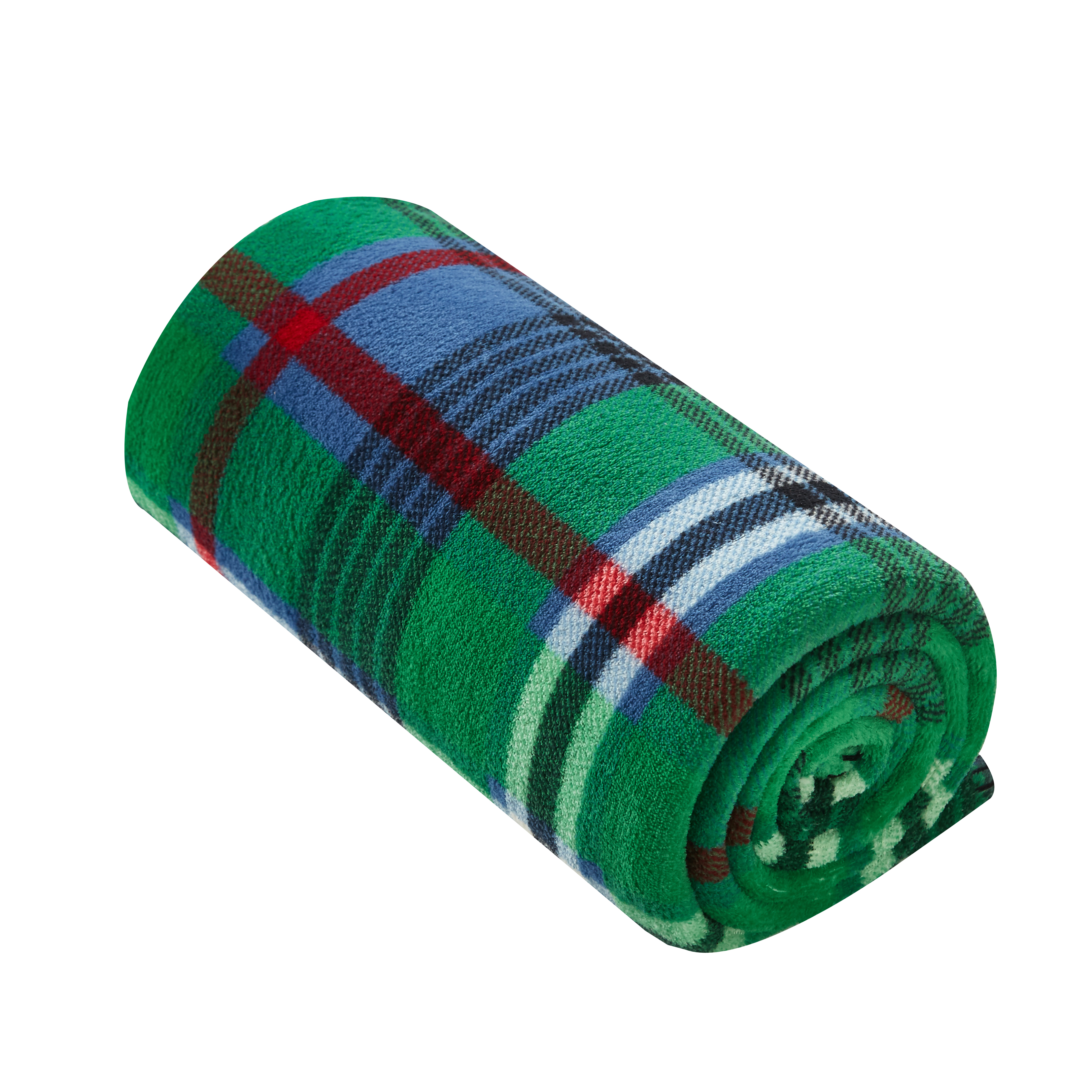 Mainstays Fleece Plush Throw Blanket, 50" x 60", Set of 2, Red Solid, Green and Blue Plaid