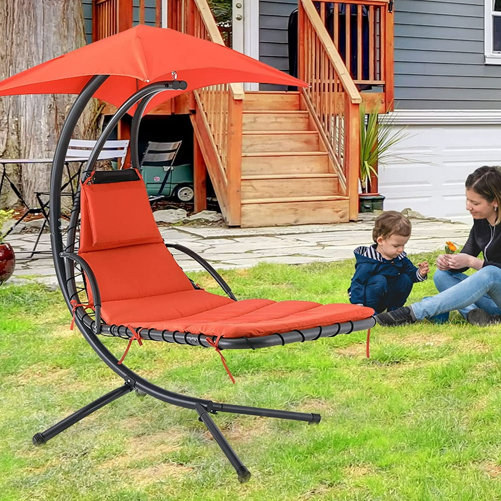 OKVAC Patio Hanging Curved Chaise Lounge Chair Swing Hammock with