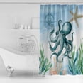 thumbnail image 2 of Shower Curtain, Coastal Ocean Octopus Sea Monster Waterproof Shower Curtain Set with Hooks for Bathroom Showers,Stalls and Bathtubs,36x72In Blue Marine Life, 2 of 9