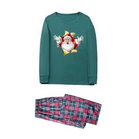 

Christmas Gifts Matching Family Pajamas Sets For Christmas Santa Print Top And Plaid Pants Homewear For Mom Imitation cotton A
