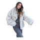 thumbnail image 2 of Abrigo de Piel Sintética para Mujer, Chaqueta de Piel Sintética, Chaqueta de Invierno de Larga con Solapa, Parka Corta Gris Marfil XS, 2 of 10