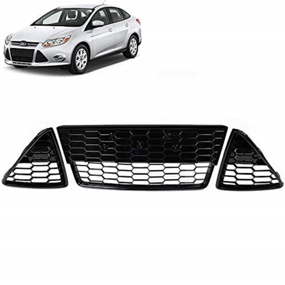 PIT66 Front Bumper Lower Grille Grills 3Pcs Fit For Ford Focus 2012-2014 Honeycombed