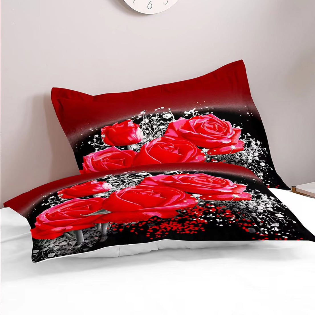 3D Oil Painting Red Rose Bedding Set Queen Size Comforter Bag Duvet Cover Set (3pcs Duvet Cover 200x230cm)
