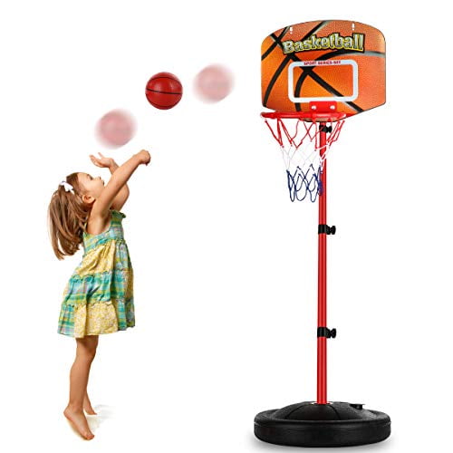 AugToy Panier de Basket-Ball pour Tout-Petits Hauteur Réglable 2.5 ft -5.1 ft Mini Jouet de Basket-Ball Intérieur avec Pompe à Balle pour Enfants Garçons Filles 2 3 4 5 Ans