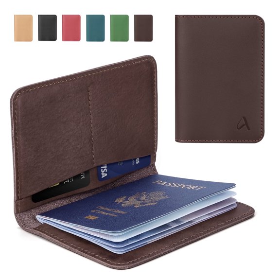 Fairwin Genuine Leather Passport Holder, Passport Wallets with Airtag Slot, Airport Essentials, Brown, 1 Pack