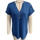 thumbnail image 1 of Camisa de cuello en V de manga corta, blusa de manga corta con botones y cuello en V, blusa de color puro, funcionamiento suave, 1 of 3