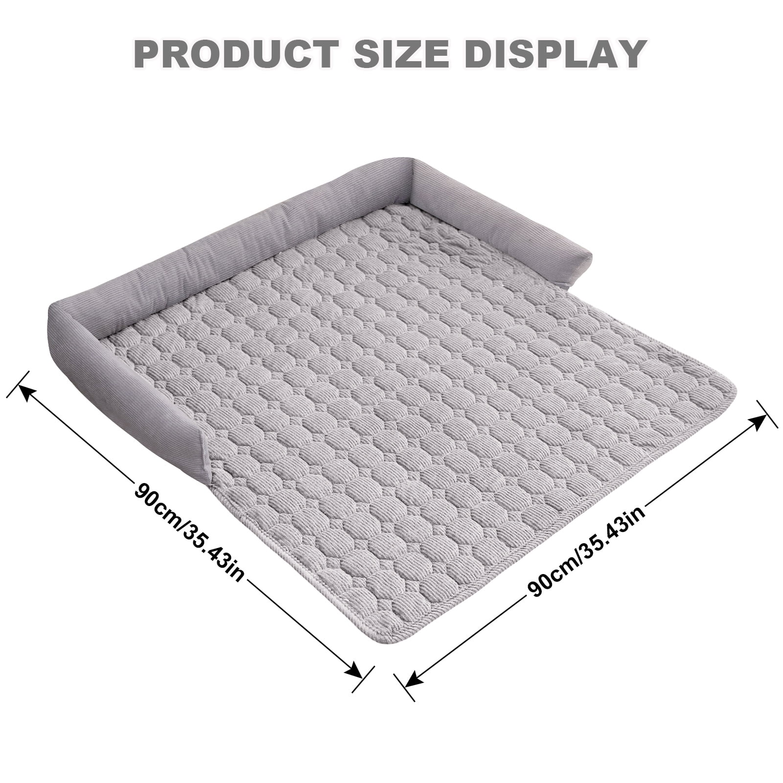 Eurhowing Dog Couch Cover 36"x36", Corduroy Dog Bed Mat for Couch with 3 Side Dog Pillow, Washable Sofa Cover Pet Furniture Protector for Dogs&Cats, Light Gray