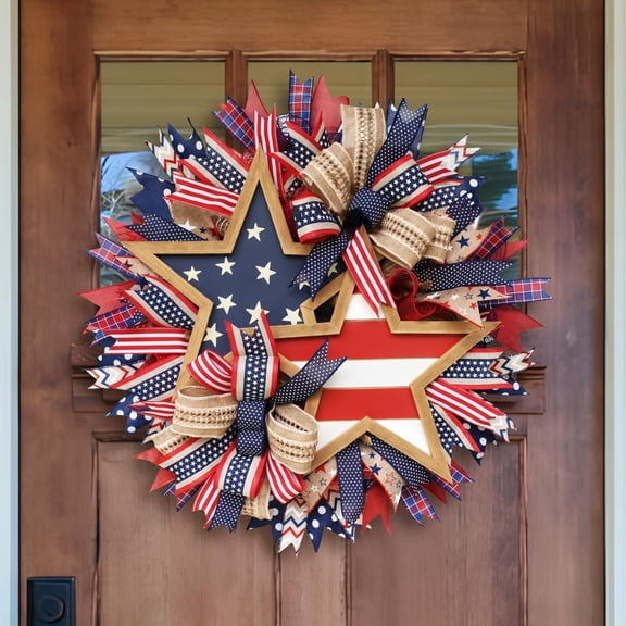 250th Anniversary Patriotic Wreath, 4th of July Decorations Outdoor, 16'' American Flag Burlap Wreath, 2026 New Patriotic Wreaths for Front Door, Handcrafted Farmhouse Decor