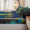 thumbnail image 5 of Homewish Boho Tree Of Life Zipper Twin Comforter Sets with Fitted Sheet and 2 Pillowcases,Botanical Design Zipper Bedding Set,Blue Gold,Navy Blue Reversible,4pcs, 5 of 8