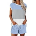 thumbnail image 2 of Gaecuw Leggings Sets Women 2 Piece Outfits Short Sets Summer with Pocket Drawstring Striped Loungewear Sleeveless Crewneck Tops Pajamas Pants Vacation Beach Resort Tracksuits Blue L, 2 of 5