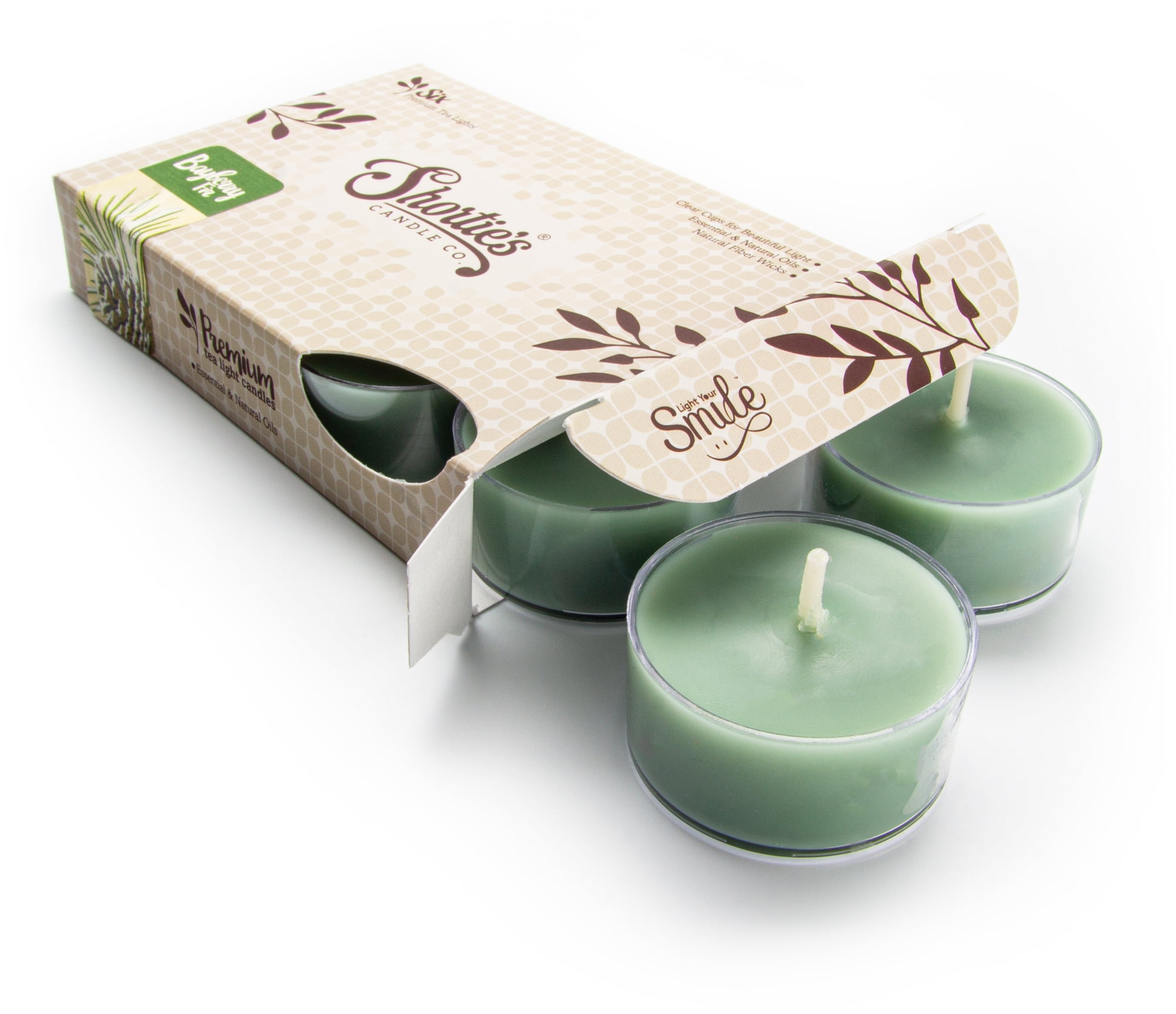 Bayberry Fir Tealight Candles - 6 Green Premium Scented Tea Lights - Natural Oils - Shortie's Candle Company