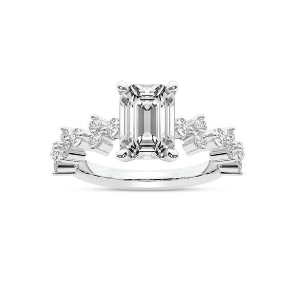 IGI Certified 1 Carat Emerald Shape Lab Grown Diamond Engagement Ring | 14K White Gold | Dorothea Side Stone Diamond Ring | FG-VS1-VS2 Quality Friendly Diamonds