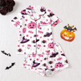 thumbnail image 4 of RUTAYY Girls Halloween Pajama Set Bow Candy Ghost Pumpkin Graphic 2 Piece Button Down Short Sleeve Sleepwear Daily Home Use White, 4 of 4