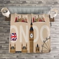thumbnail image 3 of Ambesonne London Quilted Bedspread Set 3 Pcs, Britain Landmarks, King Size, Multicolor, 3 of 3