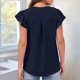 thumbnail image 4 of Camiseta de Corta con Cuello en V y Estampado de Hojas de para Mujer, Color Azul Marino, Talla L, 4 of 8