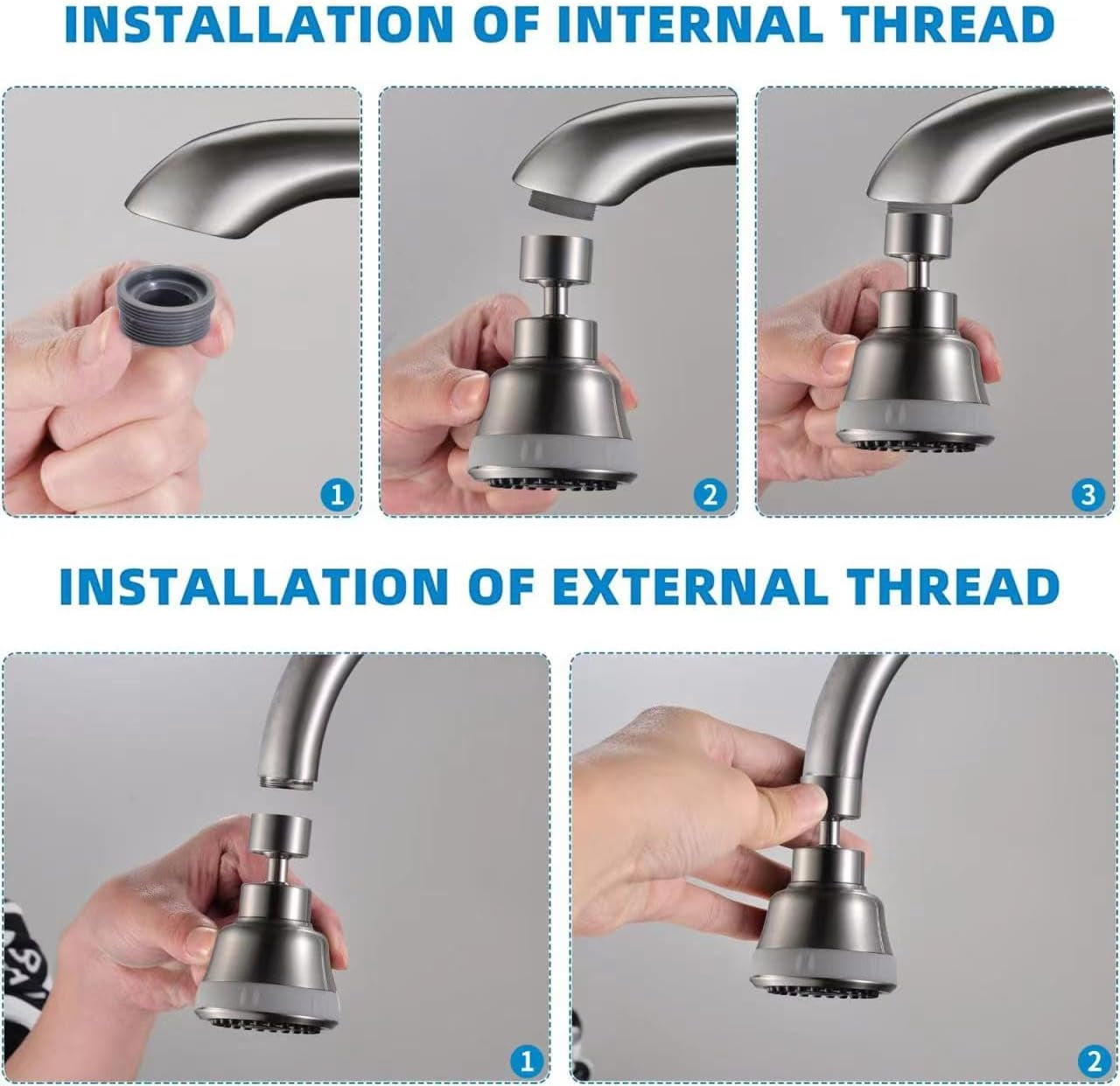 ABCISI 4 Spray Modes Faucet Aerator, 360 Degree Faucet Sprayer Attachment,Big Angle Kitchen Faucet Aerator,Swivel Faucet Extender,Sink Sprayer Attachment for faucet,55/64 inch Female Thread (Gray)
