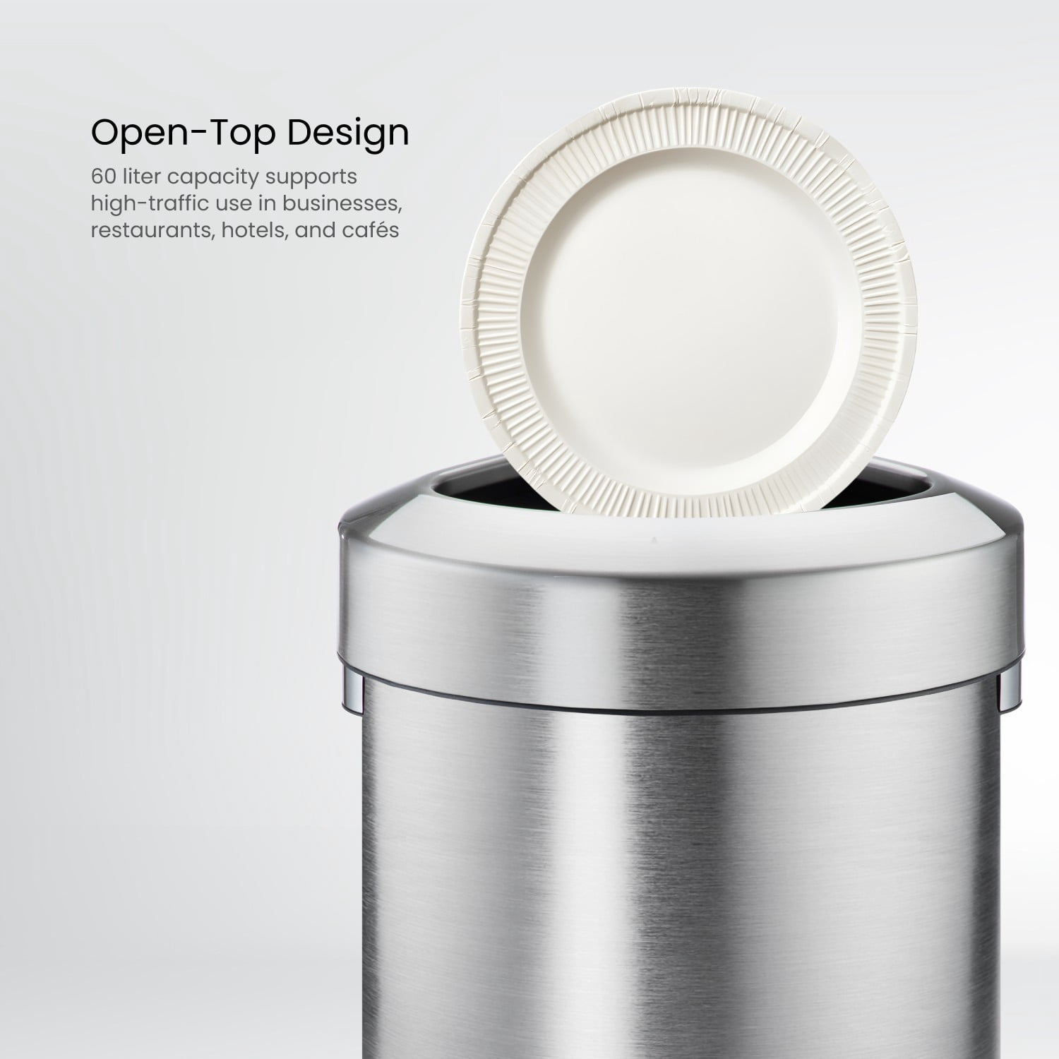 Home Zone Living 16 Gallon Stainless Steel Open Top Trash Can with Triangular Corner Design, Silver