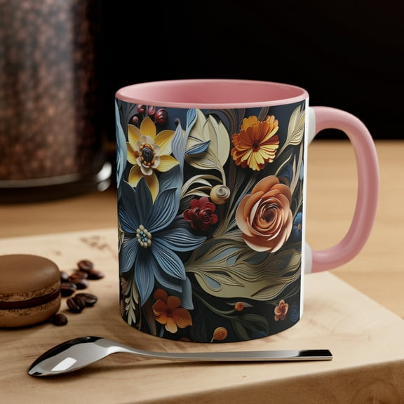 Gulf Coast Online 3D Floral Mug 11oz Ceramic Accent Coffee Mug Tea Cup Gift