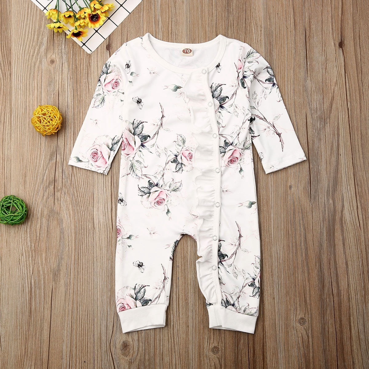 Fashion Newborn Baby Girls Floral Ruffle Romper Jumpsuit Casual One