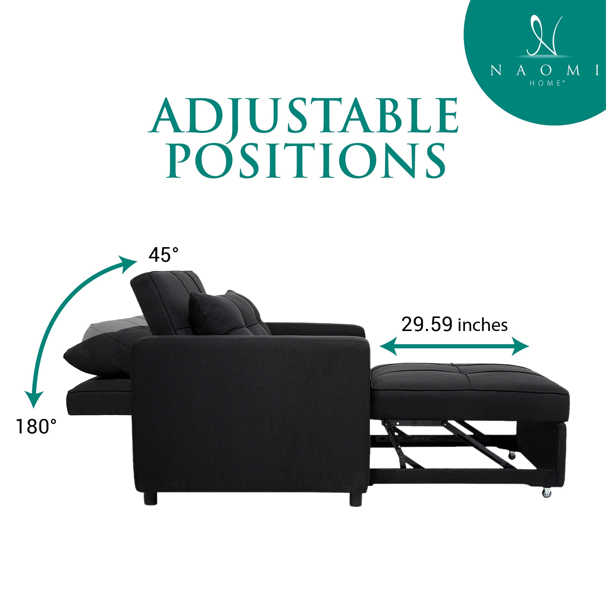 Convertible Sleeper Chair Bed, 3 in 1 Convertible Sleeper Sofa Bed, Linen Convertible Ottoman Bed, Adjustable Backrest, Modern Sleeper Chairs for Adults for Living Room -Color: Black, Fabric: Linen