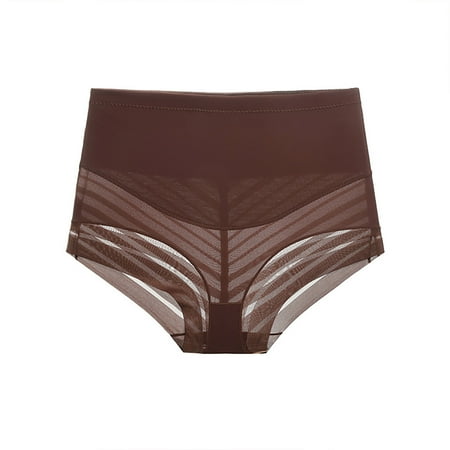 Tao Tao Shapewear Panties Tummy Control Underwear For Women Seamless Shaping High Waisted Panties Slimming Stripe Lace Panty Coffee M