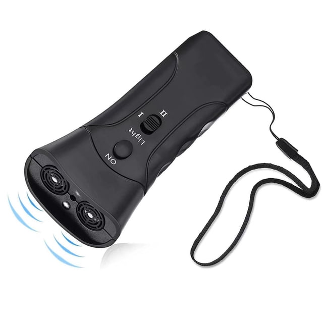 Dispositivo de entrenamiento de mano con doble bocina y ultrasonidos para disuadir los ladridos de perros en exteriores, color negro