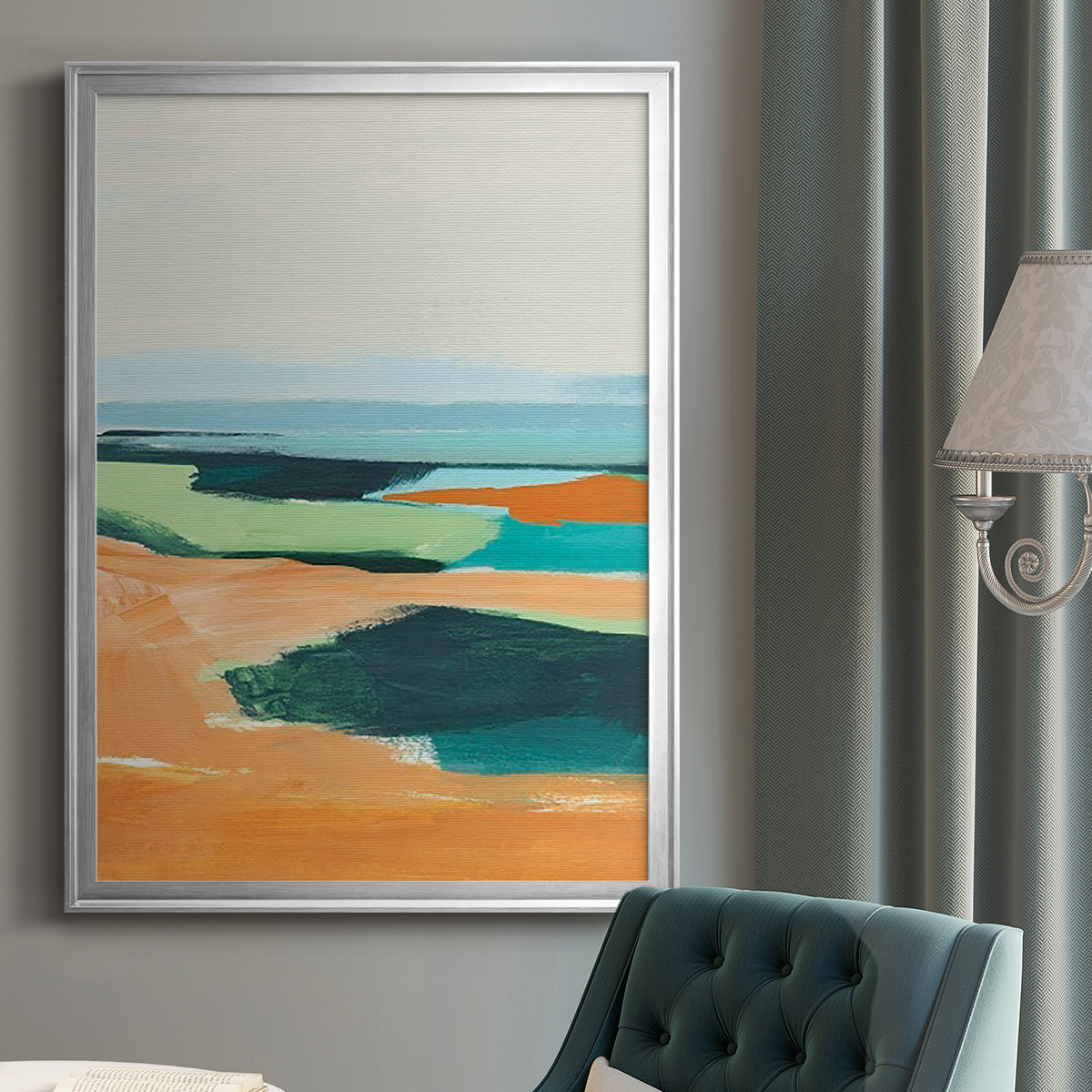 Aqua and Orange II Premium Framed Print, in Gold, Black, or Silver - Ready to Hang