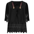 thumbnail image 4 of Clearance Clothes Under $5 YOTAMI Womens Tops Plus Size V-Neck Patchwork 3/4 Sleeve Shirts Fashion Embroidery Solid Color Lace Summer Blouses Black, 4 of 5