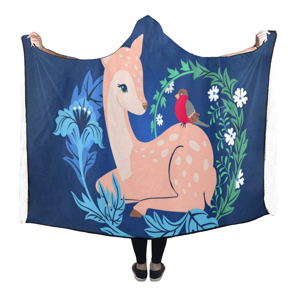 ASHLEIGH Hooded Blanket Cute Deer Pilling Polar Fleece Wearable Blanket