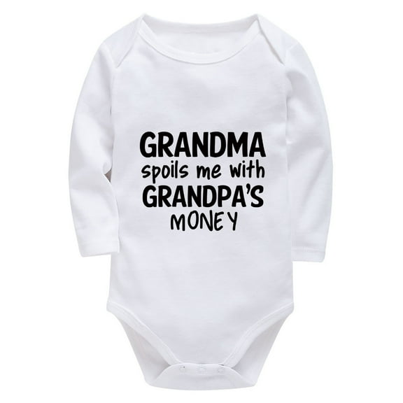 Grandma Spoils Me With Grandpa's Money Bodysuit for Baby Boy Long Sleeve Cute Newborn Boy Outfits White Baby Girl Newborn