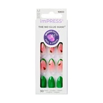 KISS imPRESS No Glue Needed Press On Nails, Design, Stay Salty, Green, Medium Almond, 30 Count