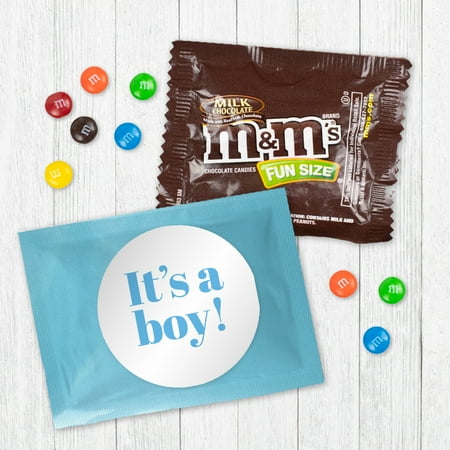 12ct It's a Boy M&M's Baby Shower Candy Favors Fun Size Bags (12 Pack) - Blue Foil - Fully Assembled (3x4 in) Chocolate Baby Boy Birth Announcement Favor for Guests