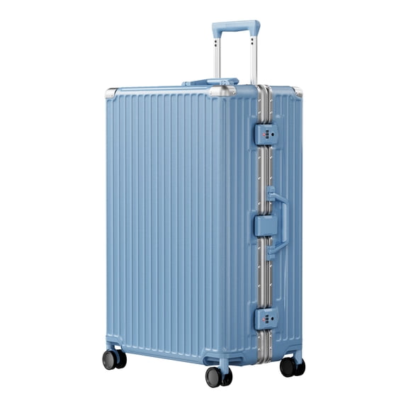 Checked Luggage PC ABS Aluminum Frame Hardside Zipperless Suitcase with Wheels TSA Lock 24 inch Blue