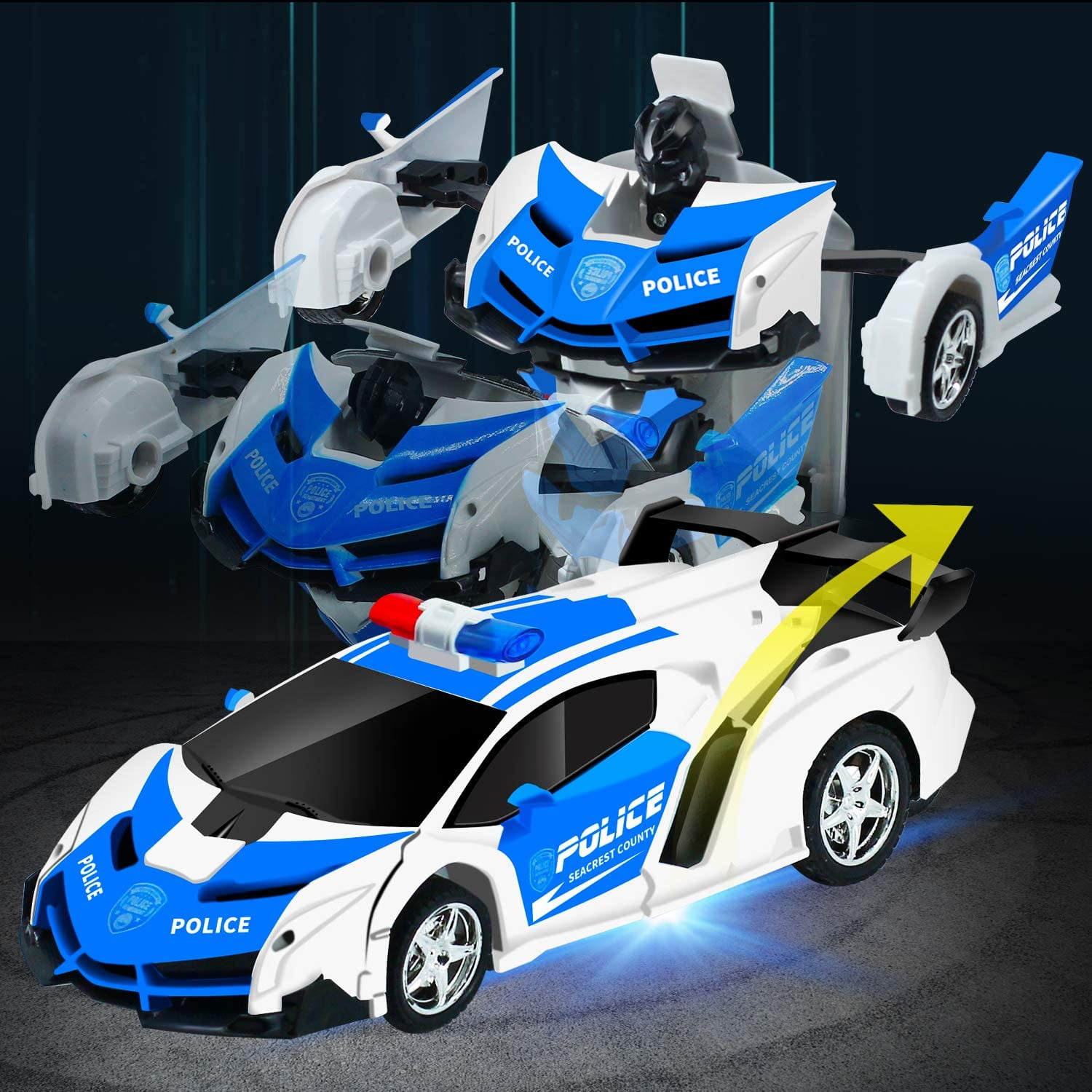 AMENON Remote Control Car Transform Car Robot Toy 2.4Ghz Deformation RC Car with Lights 1:18 Rechargeable 360/°Rotating Stunt Car Toys for Kids Boys Girls Age 6 7 8 9 10 11 Year Old Holiday Xmas Gift