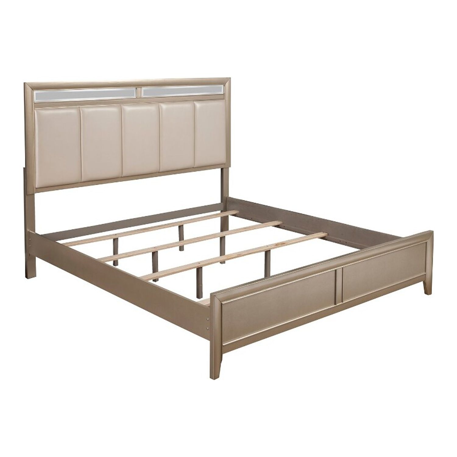 BenJara Pine Wood Queen Size Panel Bed With Upholstered Headboard, Silver - image 3 of 3