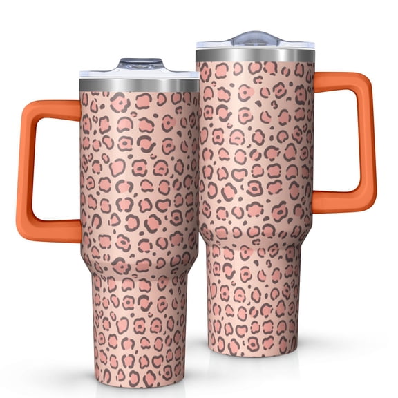 Leopard Print 40oz Tumbler– Stainless Steel Insulated Tumbler with Handle and Straw, Large Capacity Travel Cup for Hot & Cold Drinks