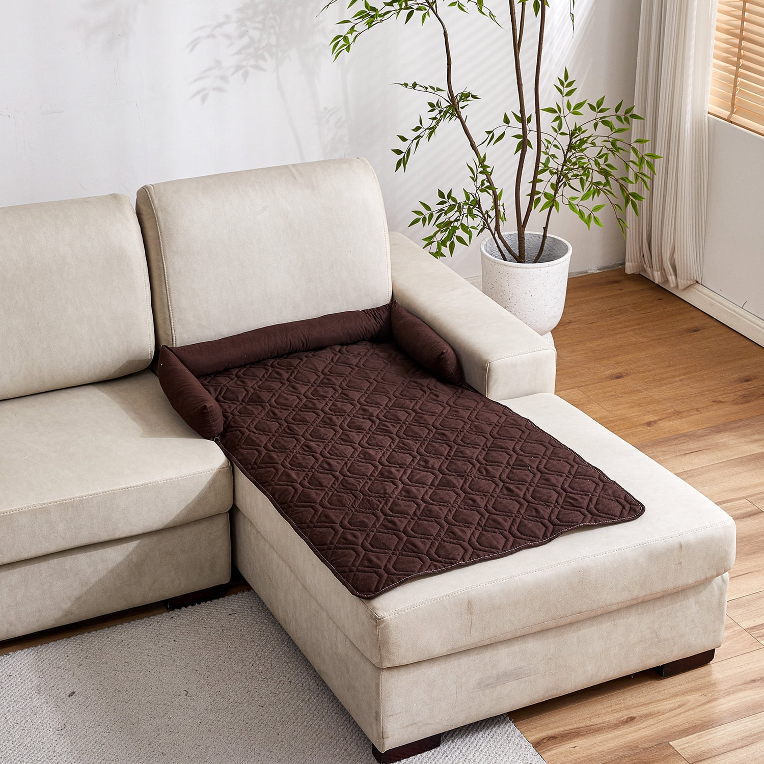 Suitable for Medium and Large Dogs Calm Pet Bed, Pet Furniture Protective Cover, Non-Slip Base, Side Pillow Pet Bed, Waterproof and Urine-Proof Fabric, Deodorant, Machine Washable Non-Slip