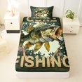 thumbnail image 3 of Castle Fairy Farm Wood Bass Twin Sheets 3pcs,Gone Fishing Rod Splash Print Bedding,Sage Beige,1 Fitted Sheet,1 Flat Sheet and 1 Pillowcase, 3 of 6