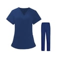 thumbnail image 1 of Conjunto de pantalones sueltos con camiseta de uniforme de enfermera para mujer con bolsillos Azul SG, 1 of 8