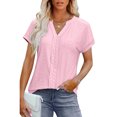 thumbnail image 2 of Edvintorg Women Blouses Fashion Solid Color V-Neck Short Sleeve Loose Work Shirt Pullover Tops Summer Casual Cute Work Outfits Blouses, 2 of 7