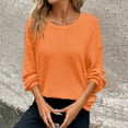 thumbnail image 2 of Htigea Plus Size Fall Shirts for Women Casual Crew Neck Long Sleeve Tops Loose Cozy Crochet Tshirts Orange 3XL, 2 of 8