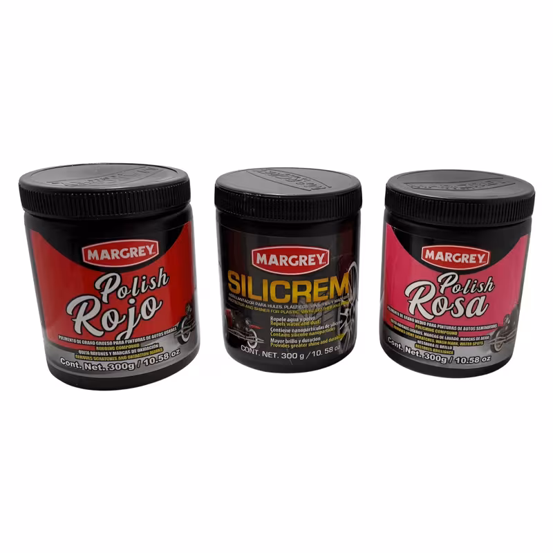 Combo Pulido y Abrillantado | Silicrem 300 g + Polish Rojo 300 g + Polish Rosa 300 g