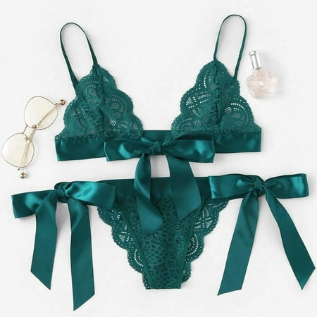 Sentmoon Lingerie for Women Women Bra Sexy Underpant Scalloped Trim Tie Side Lace Set Lingerie Bow Women s Lingerie  Sleep & Lounge Valentines Day Gifts for Her Fall Saving
